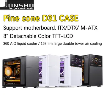 JONSBO Biji Pinus D31 Case MATX ITX resolusi 1280x800 Sub Layar Video Game Mendukung Sasis Knalpot Dingin ATX Power 360