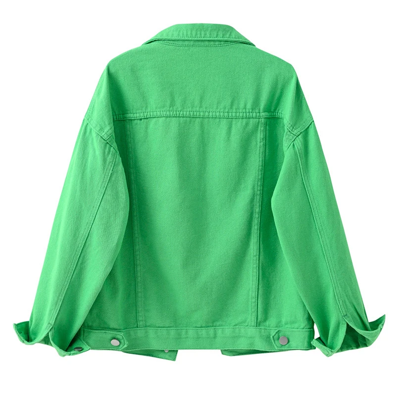 Jaket Denim Wanita 2022 Atasan Kasual Wanita Mantel Pendek Jaket Jean Solid Pakaian Luar Longgar Katun Wanita Mode Musim Gugur Pakaian Luar - 3
