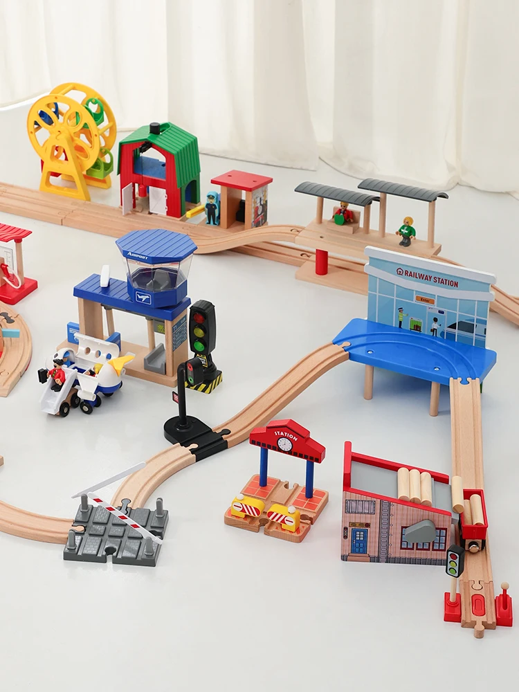 Jalur Kereta Kayu Aksesori Ekspansi Pemandangan Universal Cocok untuk Set Jalur Kereta Api Kayu Merek Mainan Edukasi Anak-anak - 4