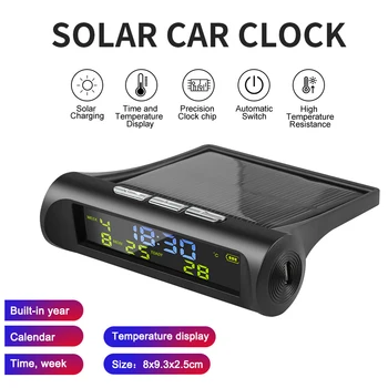Jam Digital Mobil TPMS Look Solar dengan Tampilan Suhu Dalam Mobil Tanggal Waktu LCD untuk Dekorasi Bagian Mobil Pribadi Luar Ruangan