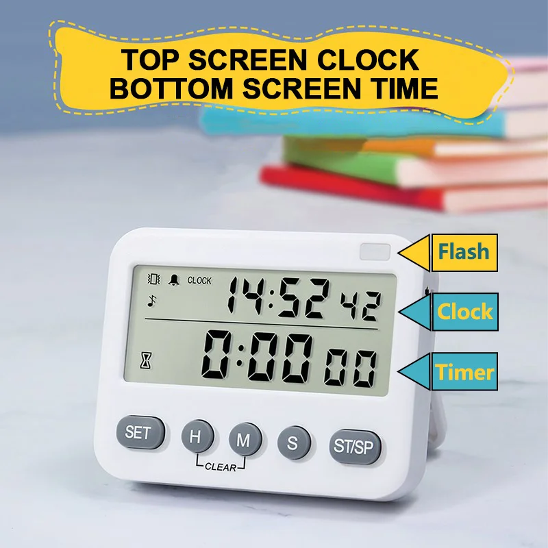 Jam Pengatur Waktu Digital 2-In-1 Jam Alarm Pengatur Waktu Dapur Magnetik Layar LCD dengan Penghitung Waktu Mundur Magnetik Getaran untuk Memasak - 0