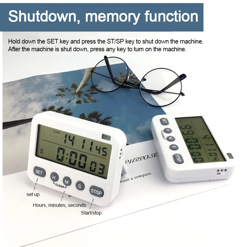 Jam Pengatur Waktu Digital 2-In-1 Jam Alarm Pengatur Waktu Dapur Magnetik Layar LCD dengan Penghitung Waktu Mundur Magnetik Getaran untuk Memasak - 1