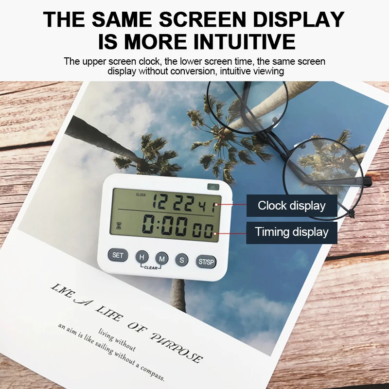 Jam Pengatur Waktu Digital 2-In-1 Jam Alarm Pengatur Waktu Dapur Magnetik Layar LCD dengan Penghitung Waktu Mundur Magnetik Getaran untuk Memasak - 2