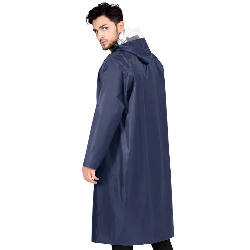 Jas Hujan Jaket Panjang Tahan Air Pria Wanita PVC Mantel Parit Bertudung Navy Hijau Antik Pria Luar Ruangan Hiking Memancing untuk Pria - 1
