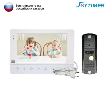 Joytimer Interkom Video Baru Kamera Bel Pintu Video 1200TVL untuk Apartemen Monitor 7 Inci Mendukung Buka Kunci Satu Tombol, Deteksi Gerakan