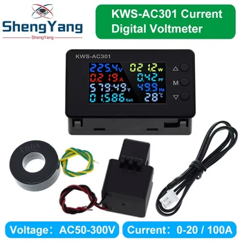 KWS-AC301 Wattmeter Pengukur Daya Pengukur Tegangan Volt AC 50-300V Tegangan 50-60HZ Penganalisis Daya Pengukur Listrik AC LED Detektor 0-20/100A