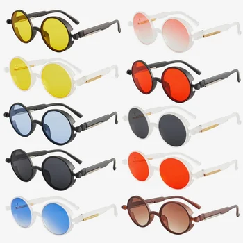 Kacamata Hitam Steampunk Logam Kacamata Bulat Fashion Pria Wanita Kacamata Matahari Antik Desainer Merek Oculos de Sol Berkualitas Tinggi 2023