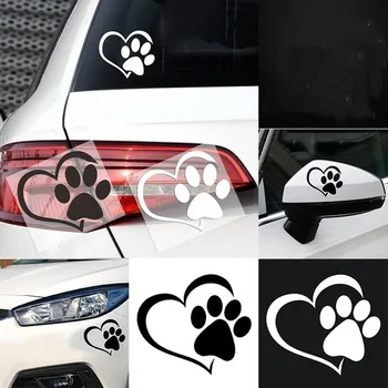 Kaki Anjing Lucu dengan Hati Persik Stiker Mobil Kartun Hewan Mengambil Stiker Mobil Hewan Peliharaan Cinta Kucing Anjing