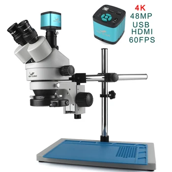 Kamera Microscopio USB yang Kompatibel dengan HDMI 3.5 X-90X Mikroskop Stereo Trinokuler Simul-Fokus Kit Perbaikan Perhiasan PCB Solder