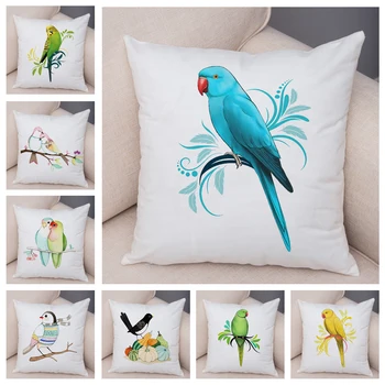 Kartun Burung Beo Hewan Sarung Bantal Dekorasi Burung dan Bunga Sarung Bantal untuk Sofa Rumah Mobil Sarung Bantal Mewah Super Lembut 45x45cm