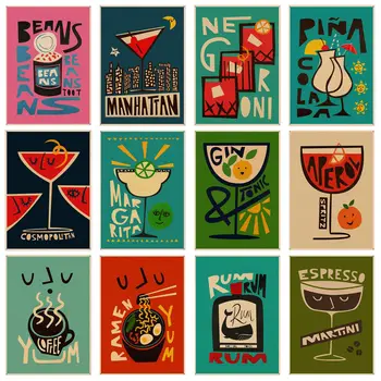 Kartun Jus Buah Rum Makanan DIY Poster Kertas Kraft Stiker Rumah Bar Kafe Seni Estetika Lukisan Dinding