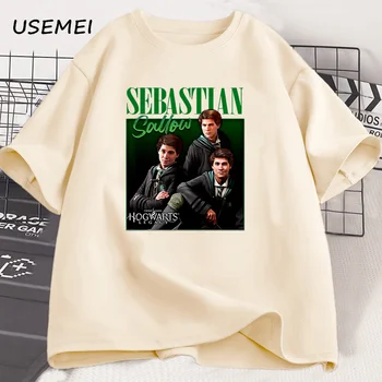 Kaus Kolase Legacy Sebastian Sallow Kaus Kasual Pria Pakaian Pria Harajuku Lengan Pendek Katun Streetwear Pakaian Musim Panas