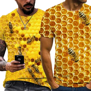 Kaus Sisir Madu Kuning untuk Pria Kaus Musim Panas Pria Lebah Kartun Atasan Kebesaran Anak-anak Wanita Kaus Cetak 3D Pakaian S hingga 6XL