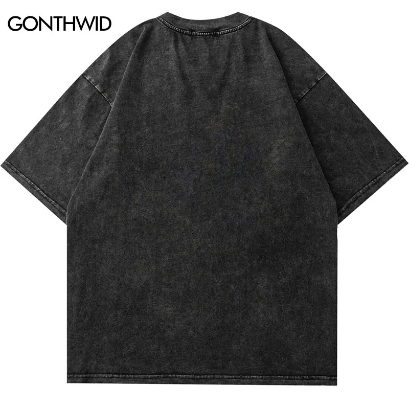 Kaus Hip Hop Streetwear Vintage Balaclava Kaus Dicuci Motif Grafis Harajuku Mode Pria Kaus Gothic Punk Atasan Musim Panas - 1
