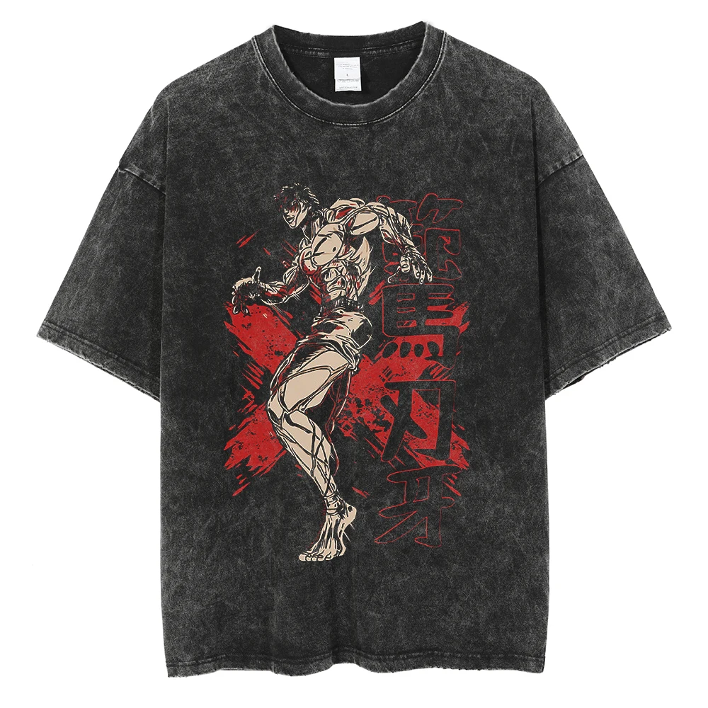 Kaus Kaki Anime Baki Haman Harajuku Vintage 100% Katun 2023 Kaus Baru Dicuci untuk Pria Kaus Oversize Streetwear Hip Hop Pria - 1