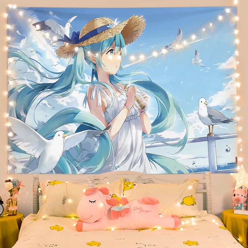 Kawaii Dekorasi Rumah Hiasan Dinding Permadani Anime Gadis Jepang Permadani Latar Belakang Kamar Tidur Dekorasi Fashion Wanita Permadani - 3