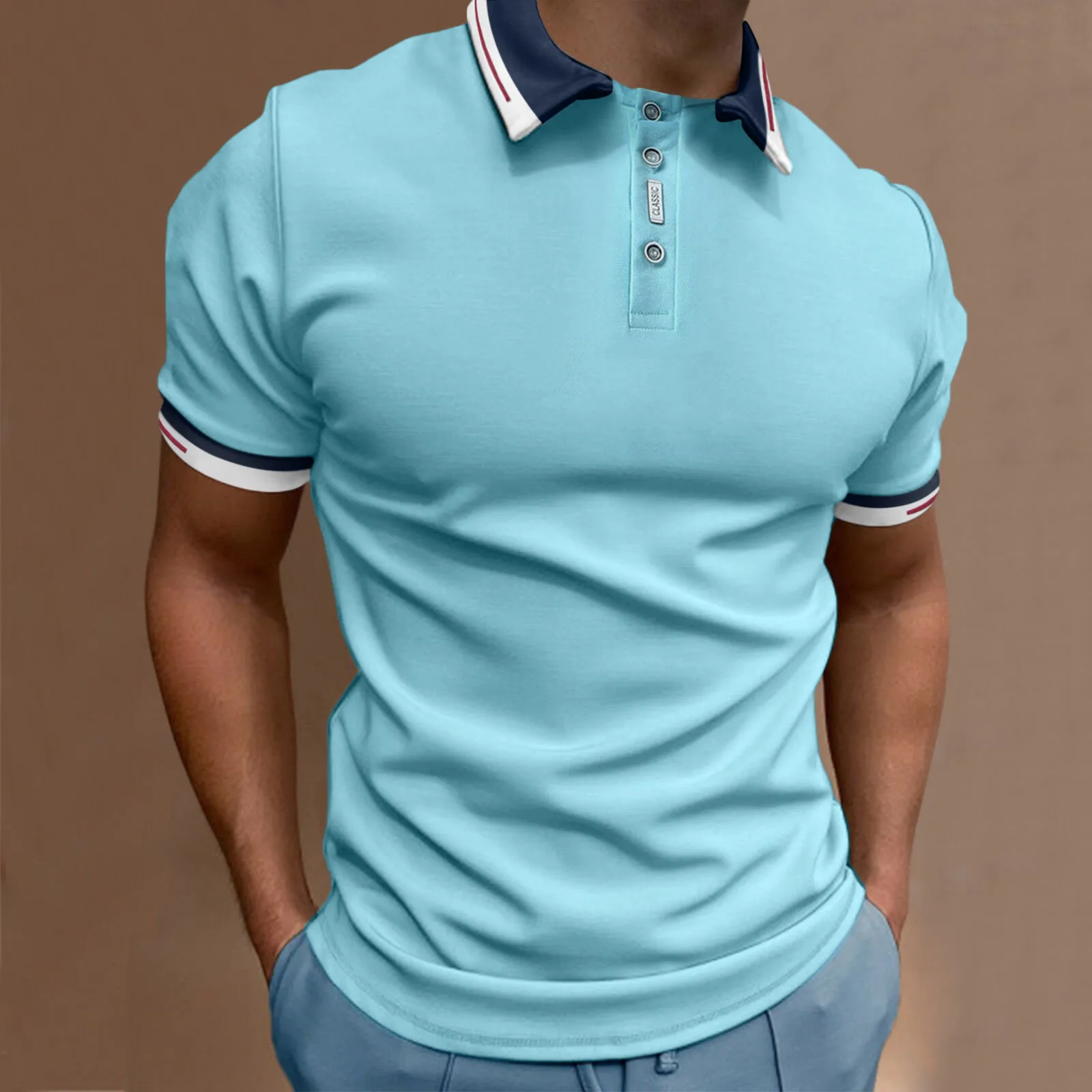 Kemeja Polo Putih Kasual Kemeja Warna Solid T-shirt Fashion Kancing Kaus Chemise Homme Kualitas Tinggi Pakaian Sehari-hari Blusas - 2