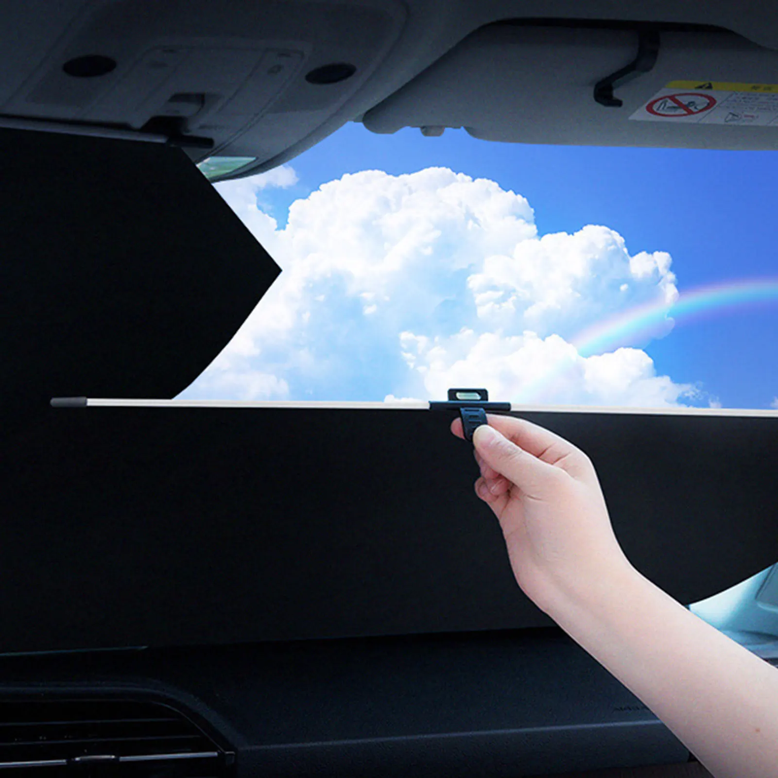 Kerai Kaca Depan Dapat Ditarik Pelindung Matahari Mobil Penutup Kerai Otomatis Dapat Dilipat Payung Jendela Depan Aksesori Interior Mobil Anti UV - 1