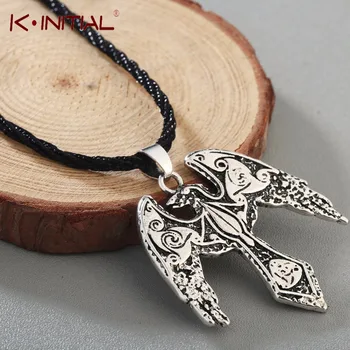 Kinitial Norse Viking Odin's Ravens Pendant Kalung Raven Triskelion Simbol Pesona Kalung Burung Hewan Perhiasan Rune Pernyataan