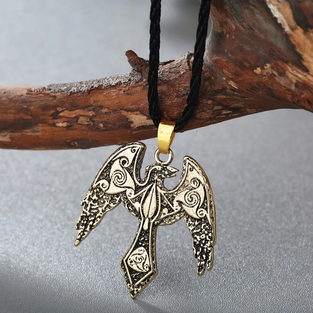 Kinitial Norse Viking Odin's Ravens Pendant Kalung Raven Triskelion Simbol Pesona Kalung Burung Hewan Perhiasan Rune Pernyataan - 1
