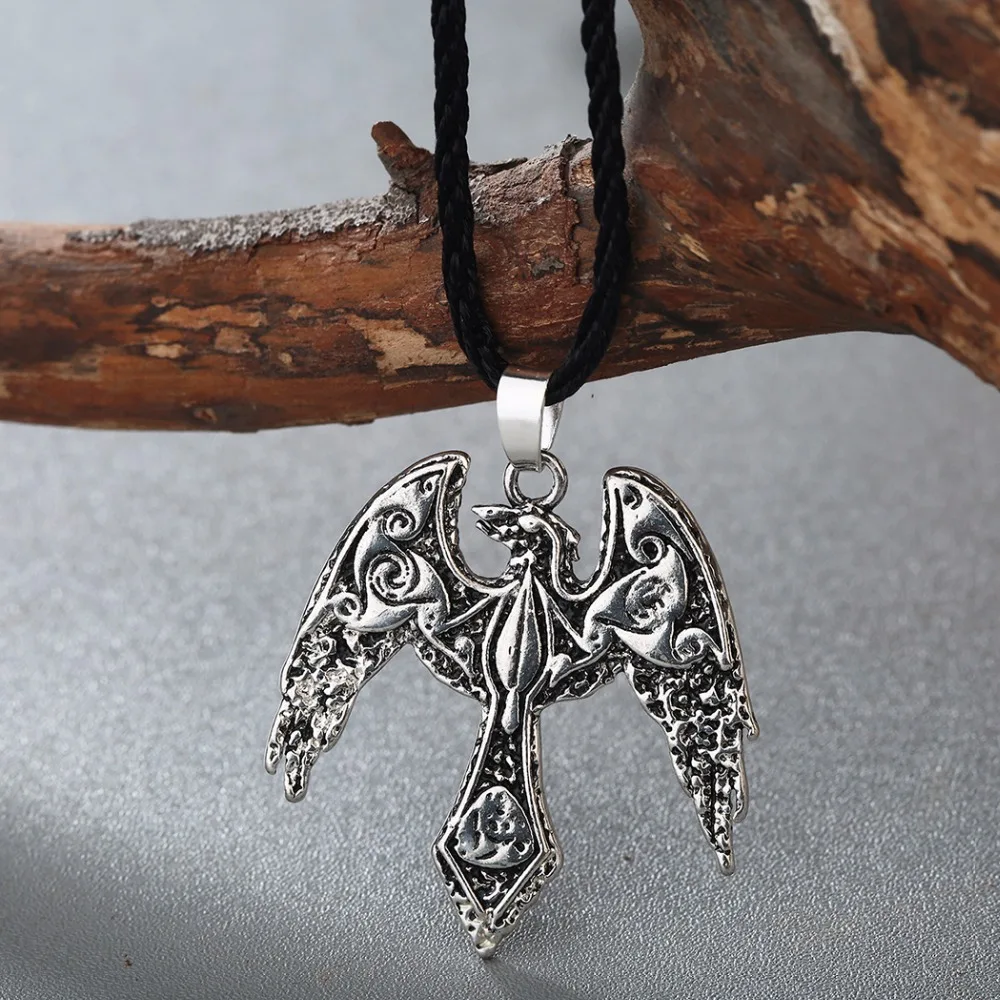 Kinitial Norse Viking Odin's Ravens Pendant Kalung Raven Triskelion Simbol Pesona Kalung Burung Hewan Perhiasan Rune Pernyataan - 2