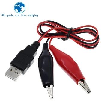 Klip Uji Buaya Penjepit ke Konektor Laki-laki USB Kabel Adaptor Catu Daya Kabel 58cm Merah dan Hitam