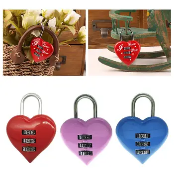 Kombinasi Kata Sandi 3 Angka Gembok Hati Cinta Kode Bentuk Hati Kunci Kotak Bagasi Paduan Seng Pengaman Aksesori Rumah Tangga