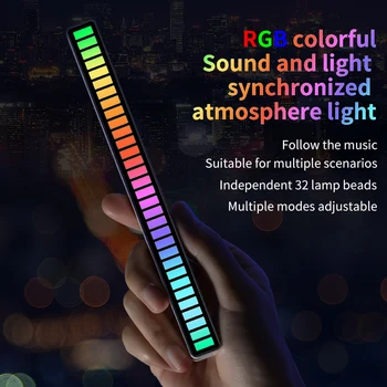 Kontrol Suara RGB LED Lampu Ritme Mobil Bar Lampu Ritme Musik Interior Otomatis Ambient 16/32 Beam Aplikasi Multi-Adegan