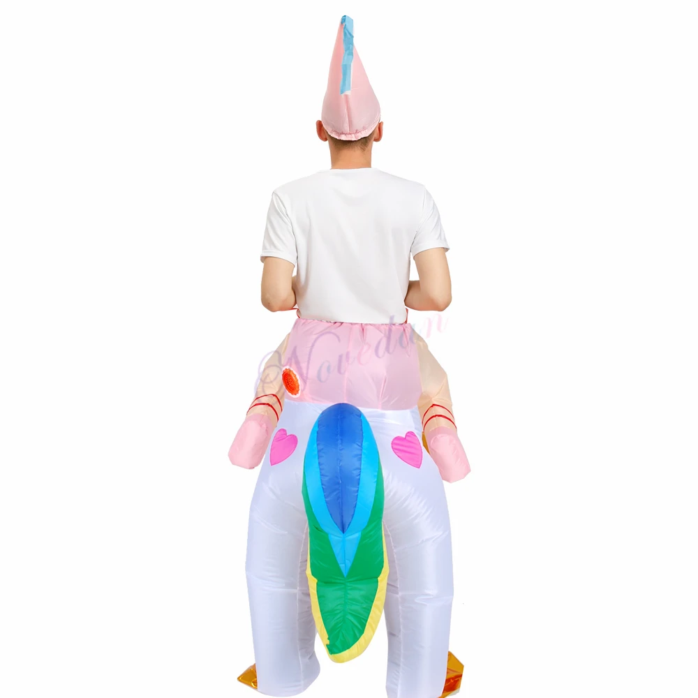 Kostum Unicorn Tiup Rainbow Blowup Cosplay Pesta Ulang Tahun Natal Halloween Maskot Kostum Tiup untuk Wanita Pria Anak - 1