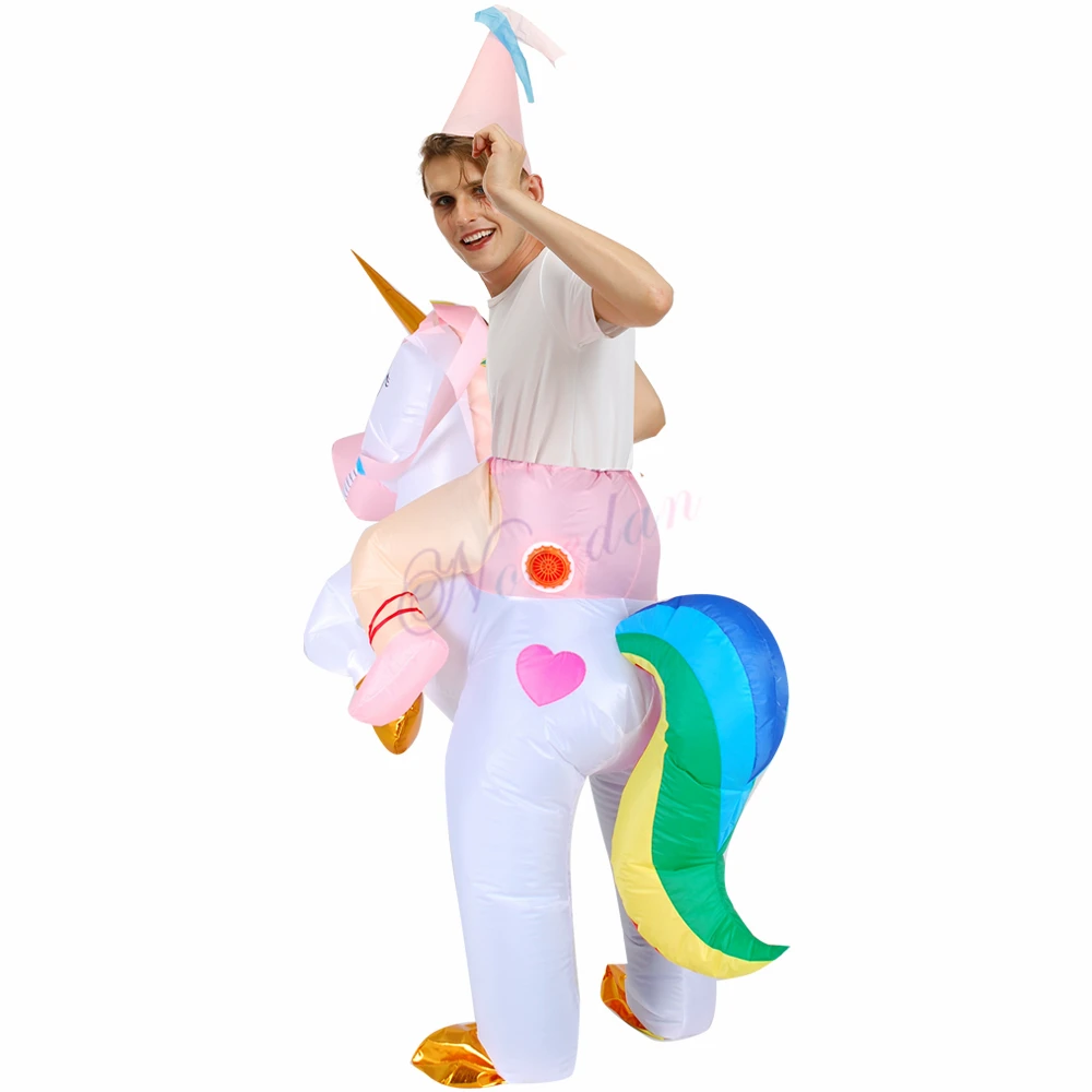 Kostum Unicorn Tiup Rainbow Blowup Cosplay Pesta Ulang Tahun Natal Halloween Maskot Kostum Tiup untuk Wanita Pria Anak - 2