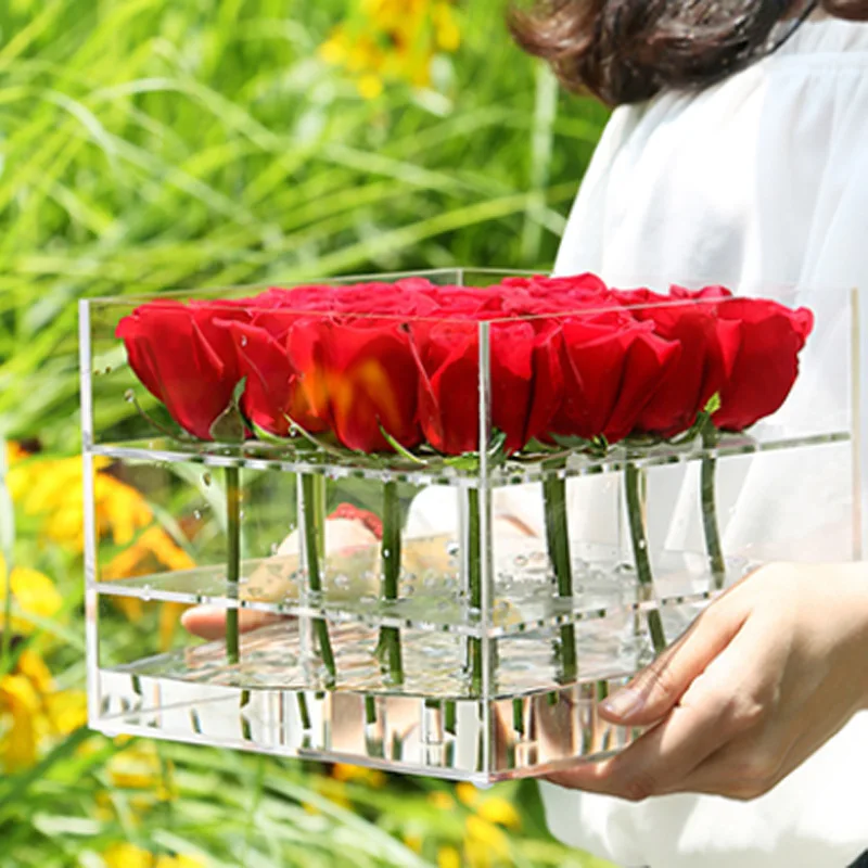 Kotak Bunga Mawar Akrilik Bening Organizer Rias Kotak Hadiah Bunga Kotak Hadiah Dekorasi Pernikahan Hari Valentine Vas Kotak Hadiah Buatan Tangan - 1