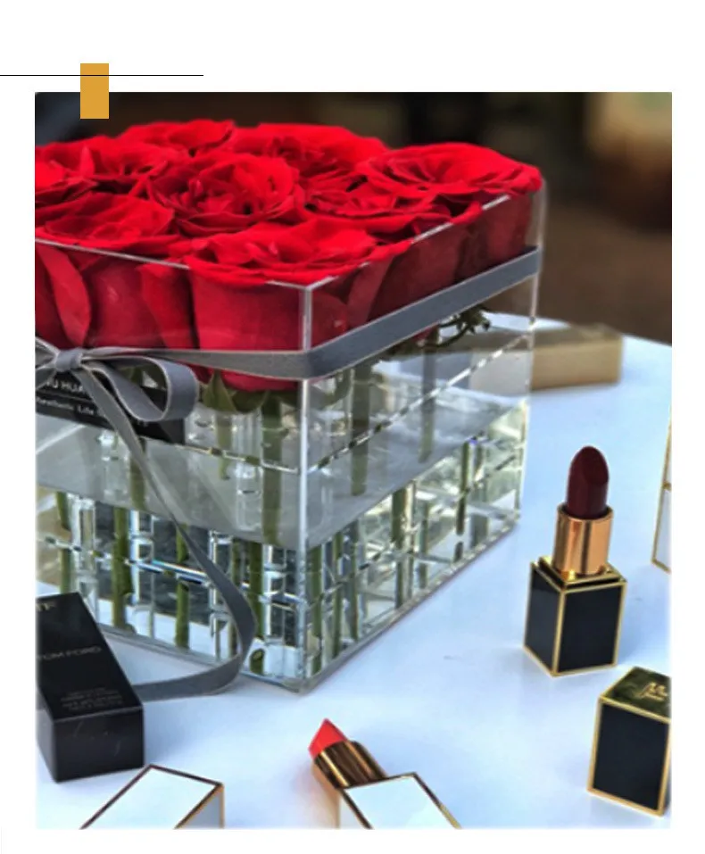 Kotak Bunga Mawar Akrilik Bening Organizer Rias Kotak Hadiah Bunga Kotak Hadiah Dekorasi Pernikahan Hari Valentine Vas Kotak Hadiah Buatan Tangan - 2