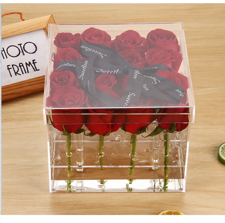 Kotak Bunga Mawar Akrilik Bening Organizer Rias Kotak Hadiah Bunga Kotak Hadiah Dekorasi Pernikahan Hari Valentine Vas Kotak Hadiah Buatan Tangan - 3