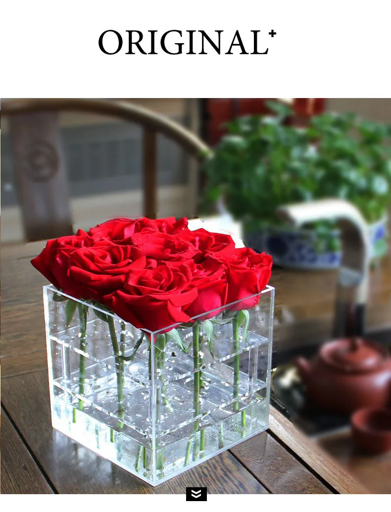 Kotak Bunga Mawar Akrilik Bening Organizer Rias Kotak Hadiah Bunga Kotak Hadiah Dekorasi Pernikahan Hari Valentine Vas Kotak Hadiah Buatan Tangan - 4