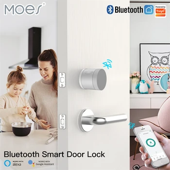 Kunci Pintu Bluetooth MOES Sensor Enkripsi AES128 TLS Tingkat Bank Membuka Kunci Tuya Smart APP Kontrol Suara Jarak Jauh Alexa Google US