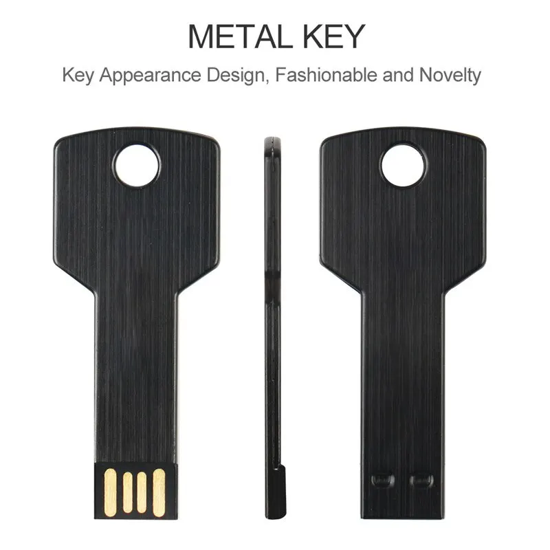 Kunci Logam Bentuk USB Flash Drive 64GB Pen Drive Hitam Tongkat Perak Perangkat Penyimpanan Kapasitas Nyata Disk U Kecepatan Tinggi - 2