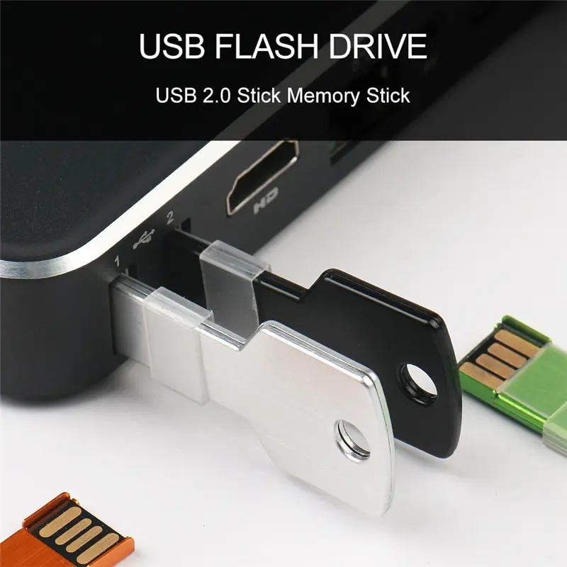 Kunci Logam Bentuk USB Flash Drive 64GB Pen Drive Hitam Tongkat Perak Perangkat Penyimpanan Kapasitas Nyata Disk U Kecepatan Tinggi - 3