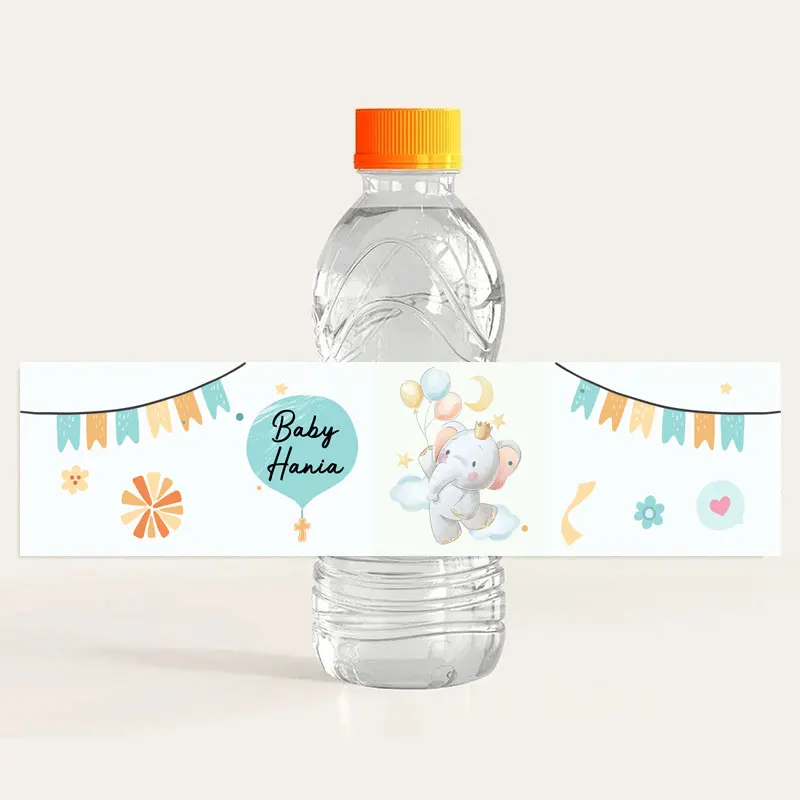 Kustom Jenis Kelamin Gajah Baru Lahir Mengungkapkan Label Stiker Botol Air Pesta Ulang Tahun Personalisasi Stiker Pembungkus Safari Baby Shower - 2