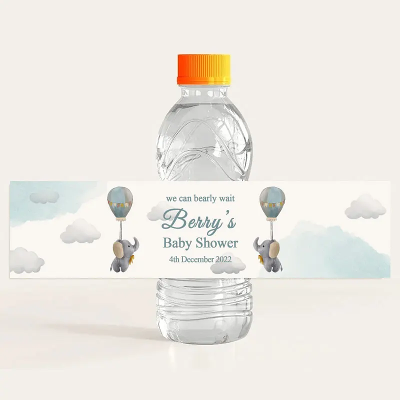 Kustom Jenis Kelamin Gajah Baru Lahir Mengungkapkan Label Stiker Botol Air Pesta Ulang Tahun Personalisasi Stiker Pembungkus Safari Baby Shower - 5