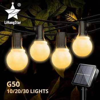 LED Solar Light String G50 Bulb IP65 Lampu Taman Garland Luar Ruangan Tahan Air Cocok untuk Penerangan Liburan Taman Dalam Ruangan Rumah