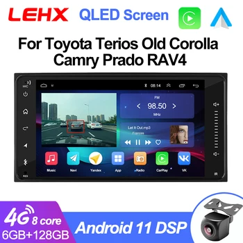 LEHX 2DIn Raido Pemutar Multimedia Mobil Stereo Android 11 untuk Toyota Vios Camry Mahkota Hiace Corolla Rav4 Pemutar Otomatis Carplay GPS DVD