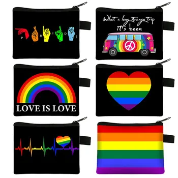 LGBT Rainbow Jantung Dompet Koin Lesbian Gay Pride Dompet Homoseksual Earphone Kartu Gantungan Kunci Perdamaian dan Cinta Tas Koin Kantong Ritsleting