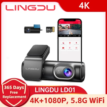 LINGDU LD01 Dash Cam 4K Depan 1080P Kamera Belakang 5.8 Gh WiFi GPS Bawaan Kontrol Suara Cerdas Monitor Parkir 24 Jam Penglihatan Malam