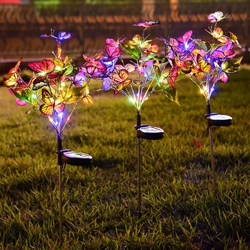 Lampu Taman Tenaga Surya Baru Lampu Bunga Kupu-kupu Surya Dekorasi Perubahan Warna Tahan Air Luar Ruangan untuk Halaman Jalur Rumput