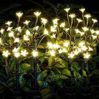 Lampu Tenaga Surya Karangan Bunga Tenaga Surya Bunga Persik Lampu Tenaga Surya 20 Lampu Peri Tali LED Dekorasi Natal Taman untuk Luar Ruangan