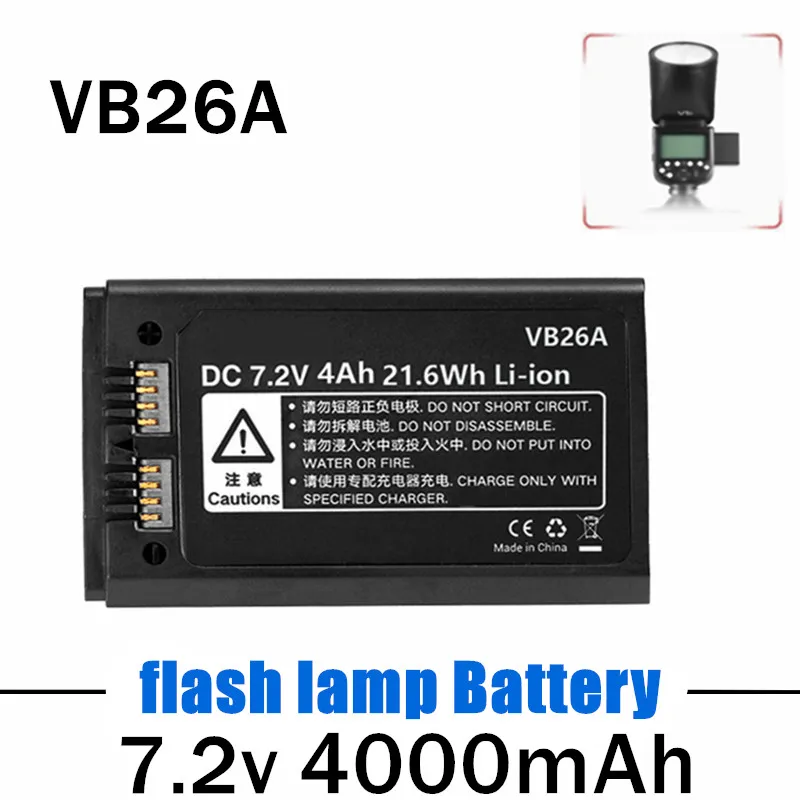 Lampu Fotografi 7.2 v Baterai Li-ion VB26 VB26A Baterai Pengganti 4000mAh untuk Godox V1S V1C V1N V1F V1O V1P Lampu Kilat Kepala Bulat - 0