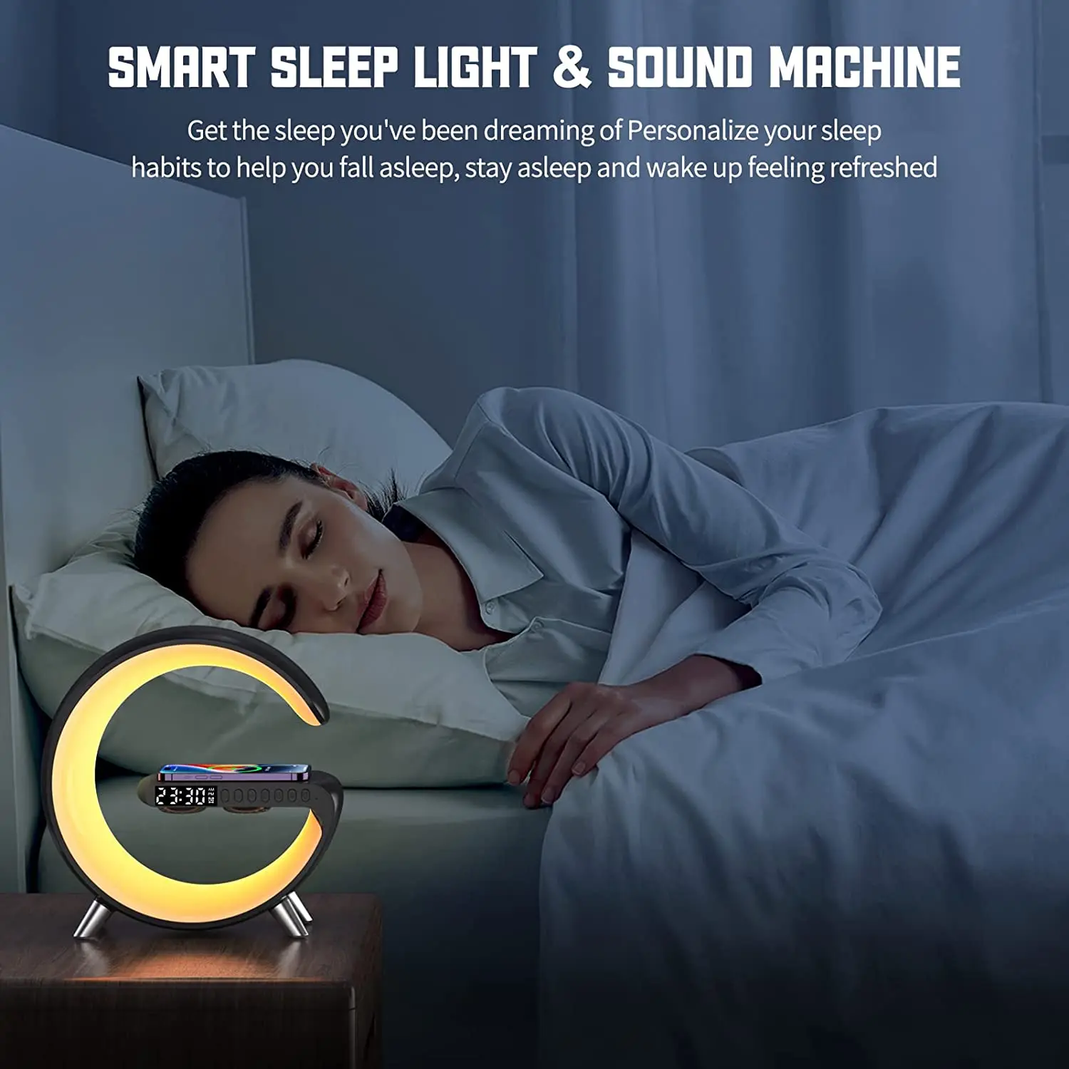 Lampu Meja G Besar RGB Speaker Bluetooth Kontrol Aplikasi Irama Musik Jam Pickup Jam Alarm Lampu Suasana Warna-warni Rumah Pintar - 4