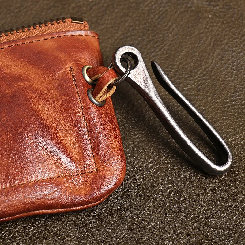 Lapisan Pertama Kulit Dompet Kunci untuk Pria Pendek Vintage Buatan Tangan Mobil Gantungan Kunci Koin Purese Kartu Tas Organizer Pembantu Rumah Tangga - 3