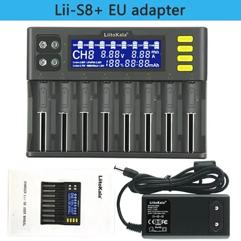 LiitoKala Lii-S8 Pengisi Daya Baterai LCD 8 Slot untuk Li-ion LiFePO4 Ni-MH Ni-Cd 9V 21700 20700 26650 18650 RCR123 18700