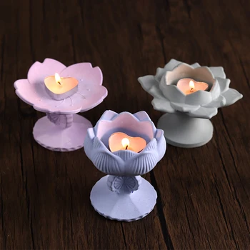 Lotus Gypsum Candlestick Mold DIY Kotak Penyimpanan Perhiasan Buatan Tangan Membuat Cetakan Silikon Semen Beton Dekorasi Kerajinan Rumah